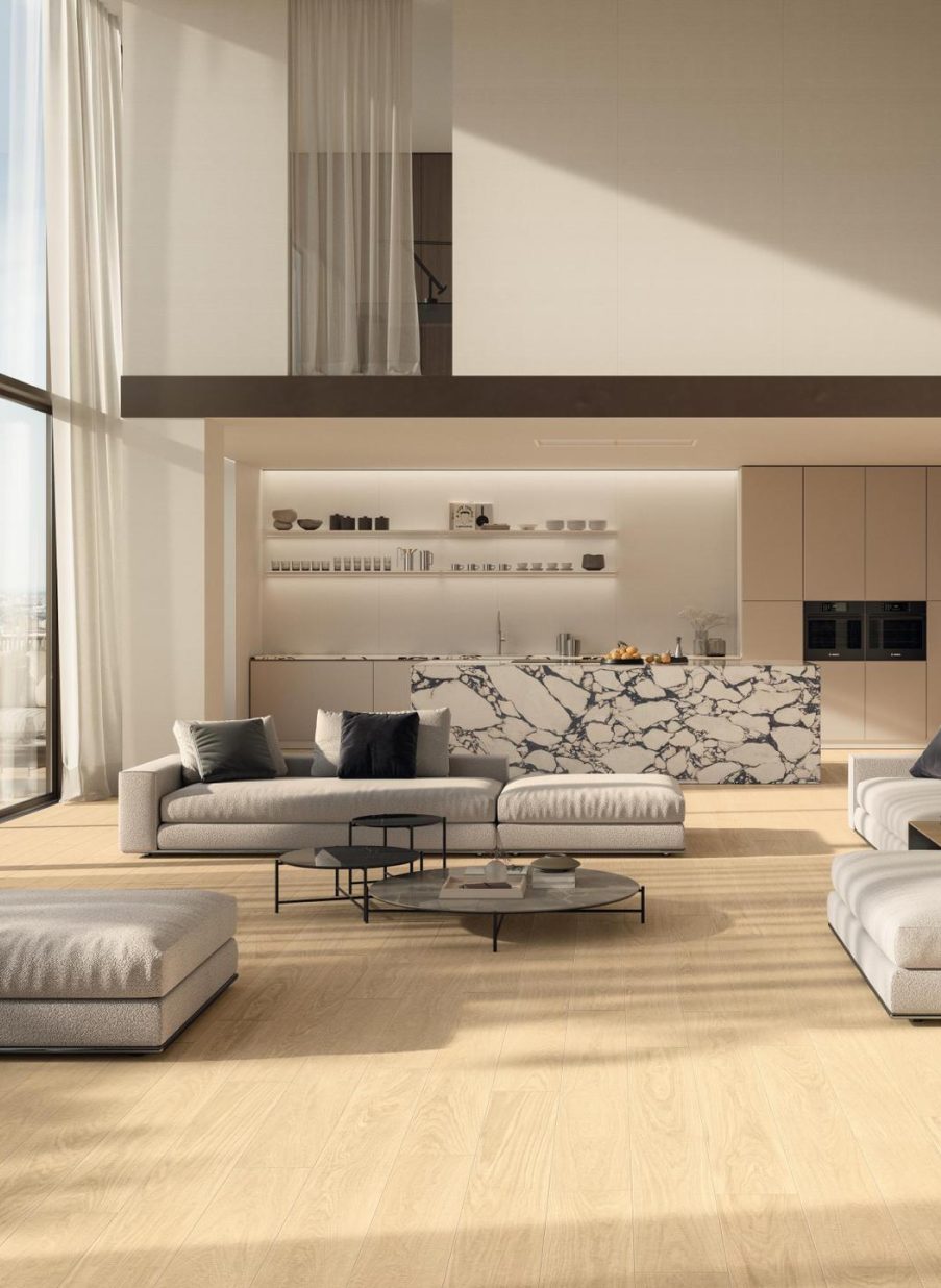 Suelo porcelánico imitación nogal selecto para interiores