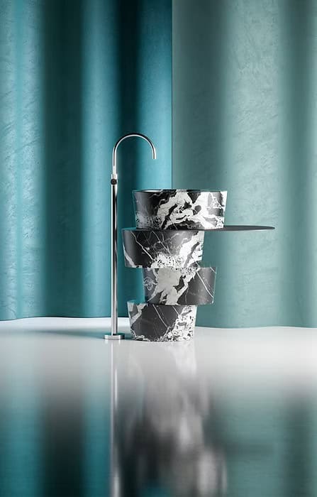 Lavabo escultórico de mármol bicolor italiano con grifería integrada