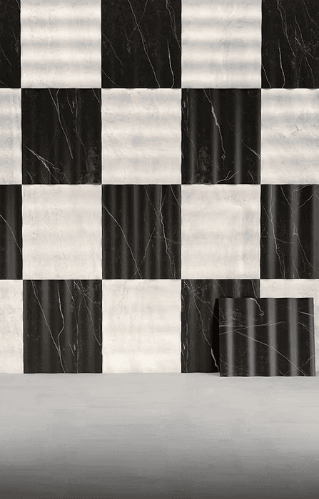 Panel decorativo de mármol blanco y negro con diseño ajedrezado